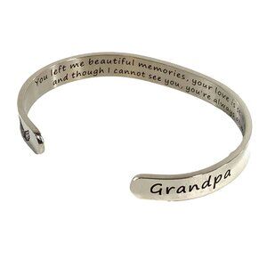 Memorial Grandpa Cuff Bracelet With Engraved Message & Angel Wings